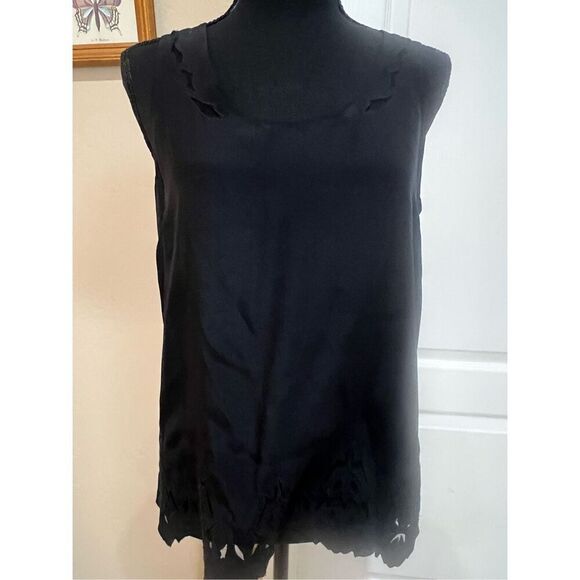 rag & bone Tops - rag & bone NY black silk tank top with ruffle trim and cutout details